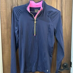 Lilly Pulitzer Luxletic Navy/pink 1/4 zip athlesuire top, size Large